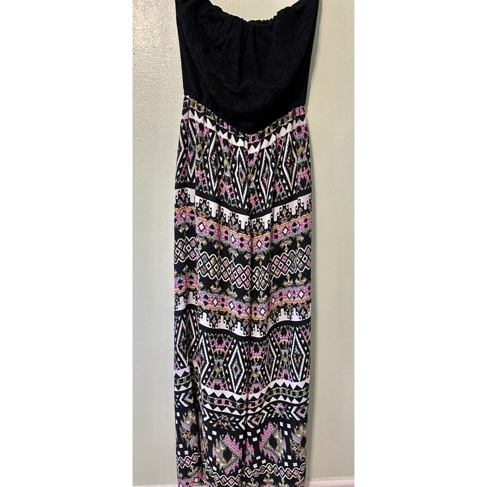 Liberty Love Strapless Black/Aztec print Light Jersey Blend Jumpsuit Size M